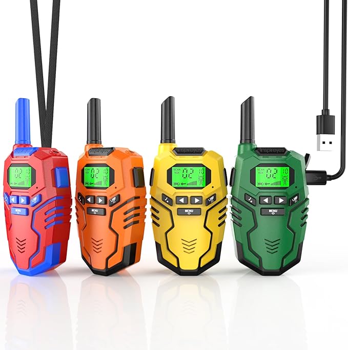 Walkie Talkies for Kids, Long Range 2 Way Radio, Outdoor Hiking Toys for 3-12 Year Old Chirstmas Birthday Gift for Boys, 4 Pack