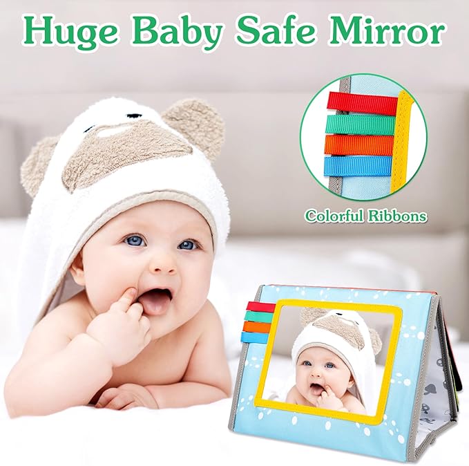 Tummy Time Mirror Baby Toys - Black and White High Contrast Baby Visual Stimulating Mirror Toys for Newborn - Montessori Infant Sensory Crinkle Toy for Babies Gifts 0 3 6 9 Months
