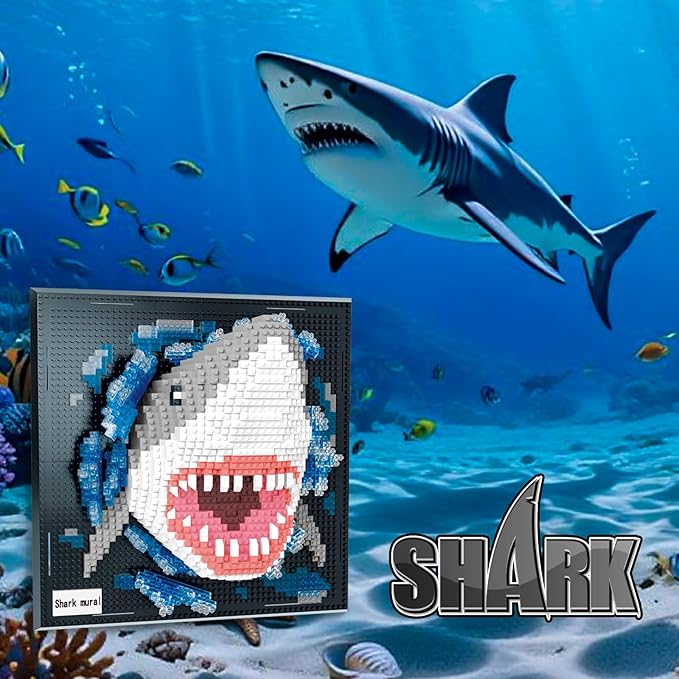 Shark Animals Wall Art Building Block Sets for Adults, No Compatible with Lego, 3D Micro Mini Bricks Kits for Home Wall Decor & Table Display, Creative Toy Gifts for Kids Teens Boys Girls (2166 PCS)