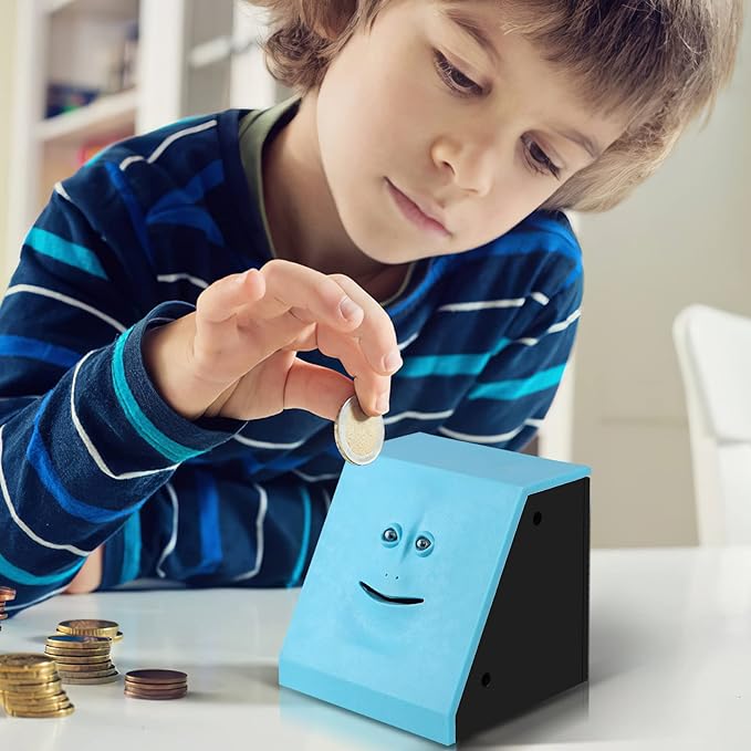 Coin Eating Saving Bank, Face Coin Bank Battery Operated Novelty Monkey Money Saving Box Piggy Bank for 3 Years+ Kids Boys Girls Adults Christmas Birthday New Year's Day Gift