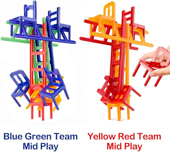 WEofferwhatYOUwant Chairs and Ladders Stacking Game – 44 Piece Balance Tower for Kids and Adults – Family Party Tabletop Game Night Fun – Dexterity Skill Building Travel Toy Ages 6+