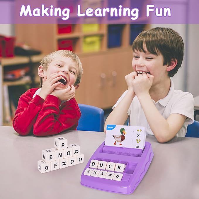 Matching Letter Games for Kids Ages 4-8,Learning & Education Toys for Preschool Boys Girls Spelling/Reading/Math Learning/Word Recognition,Birthday Gifts Educational Toys for Kindergarten Kids, Purple