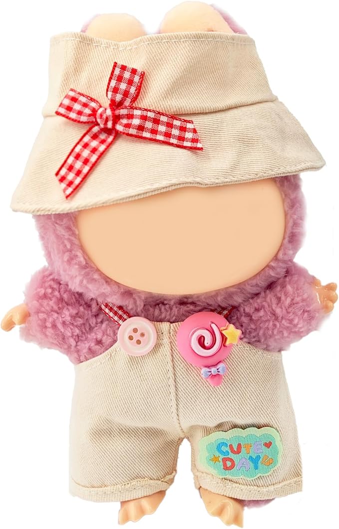 Clothes for 17cm Doll, 2 PCS Cute Cream Hat & Jumpsuit Set, Dress up Outfit Exquisite Accessories for Dolls