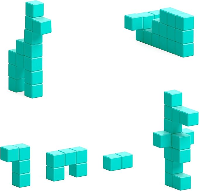 PIXIO-16 Turquoise Color Series Magnetic Blocks Building Set 16pcs with Free App, Stress Relief Building Blocks, Magnets for Kids, Pixel Art Desk Toy, Fidget Toys