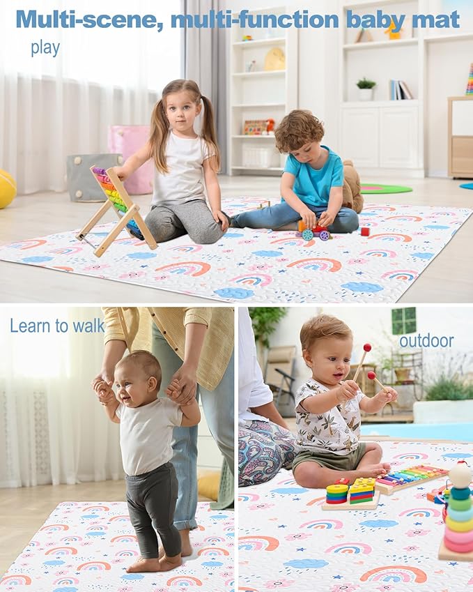 Machine Washable Baby Floor Play Mat 59x59”, Non Slip One-Piece Baby Crawling Mats for Tummy Time, Portable Playpen Mat Playmat for Babies Infants and Toddlers