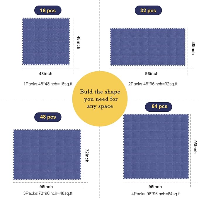 Shihanee 16 Pcs Foam Floor Baby Tiles 11.81 x 11.81 inches Foam Floor Mats Play Mats Bulk with Borders Interlocking for Kids Baby Playroom Nursery Gym（Navy Blue）