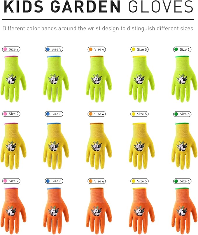HANDLANDY 2 Pairs Kids Gardening Gloves, Toddler Children Garden Yard Work Outdoor Playing Gloves, Rubber Coating, for Girls Boys Youth (Size XL, Yellow)