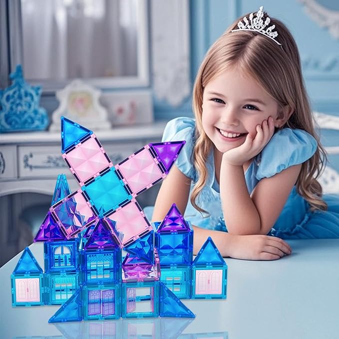 Magnetic Tiles, 83PCS Magnetic Building Blocks Princess Pretend Toys for Kids, Educational Learning Toys Building Tiles for Boys Girls Toddlers Children 3 4 5 6 7 8 Year Old for Birthday Gift