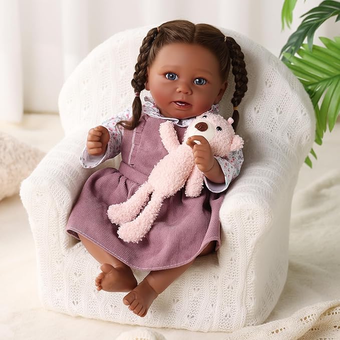 BABESIDE Reborn Baby Dolls Black, 20 Inch Realistic Black Girl Newborn Real Life Baby Girl Lifelike Dolls Soft Vinyl & Cloth Body with Feeding Kit Gift Box for Kids Ages 3+