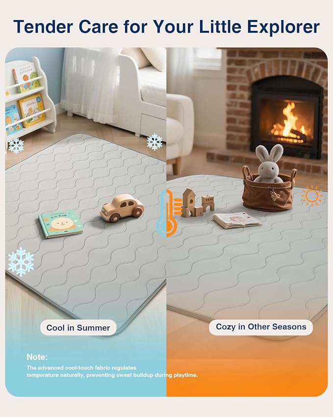 Baby Play Mat for Floor,50 x 50 Playpen Mat,Soft Crawling Playmate for Tummy Time and Travel,Washable&Easy Storage,Non-Slip Foam Floor Mats for Toddlers' and Infants' Play or Relax(Grey)