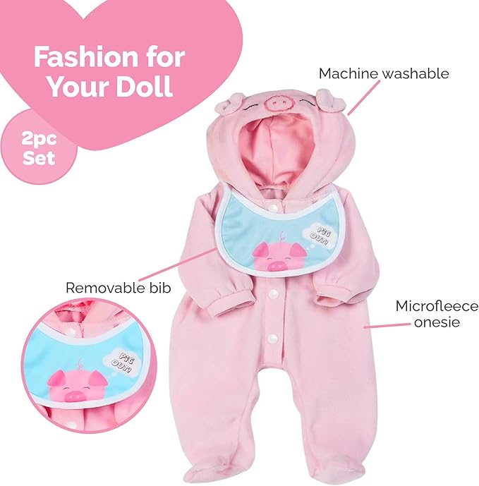 Adora Boy Baby Doll Clothes 16 Inch Accessories Includes Pig-Themed Shirt Striped Pants Matching Cap Fits Dolls 16 Inches for Toddlers Ages 3+ Adoption Pig Out Outfit