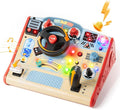 TOP BRIGHT Busy Board with LED Light, Sensory Toys with Sounds & Switches, Montessori Wooden Toys for 3 4 5 Year Old, Car Driving Toy for Toddler Boy, 3 Year Old Girl Boy Gifts for Birthday Christmas