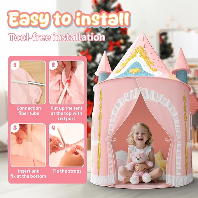 Skirfy Kids Play Tent for Girls Toddler Indoor Princess Tents for Kids Ages 4-8 Large Outdoor Playhouse Castle for Girl Boys 3-5 4-6 Birthday Thanksgiving