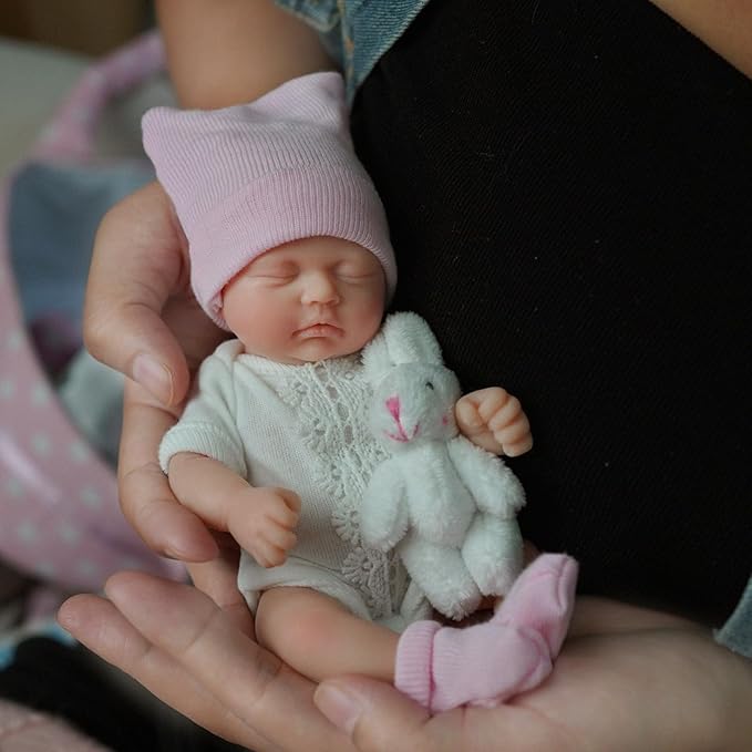 7 inch Full Body Silicone Baby Dolls ，Mini Realistic Newborn Baby Doll Real Life Miniature Baby Doll with Feeding Accessories