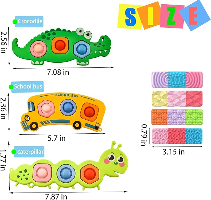 7Pcs Fidget Popper Sensory Toys for Airplane Travel, Montessori Toy, Sensory Toys for Kids with Autism, Pop Fidget Toy Classroom Gifts Stocking Stuffer for Travel Toy for Toddlers 1-3 Years Old