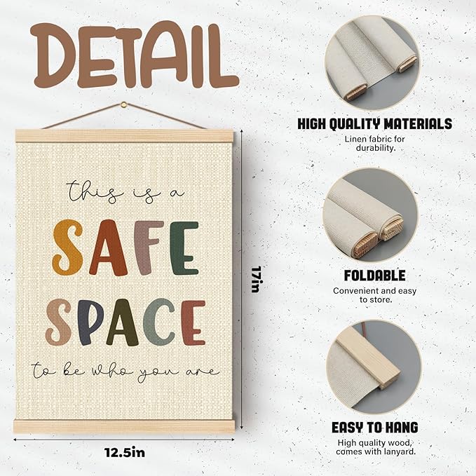 Boat Wades Mental Health Safe Space Poster Hanger Frame, This is a Safe Space Boho Wall Art Hanging Banner Decor for Classroom Therapy Office School Counselor Office Calming Corner, 12x16 Inch