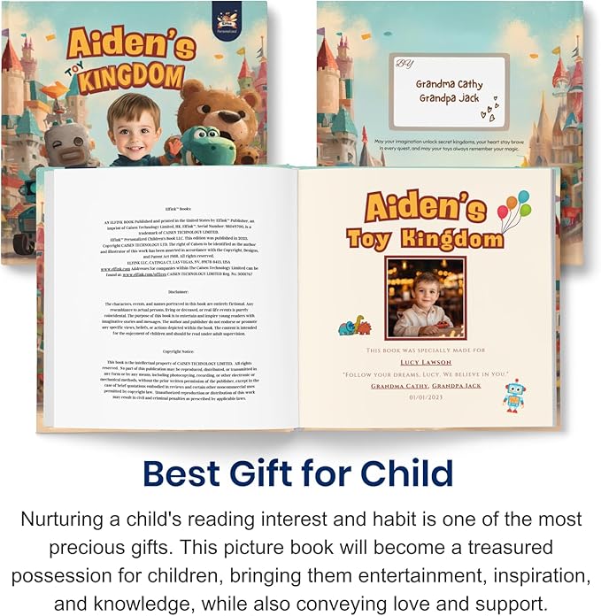 ELFINK Personalized Children Story Books - Toyland Adventure - Customized Name & Photo - Baby Gifts - Children Bedtime Story (Soft Cover)