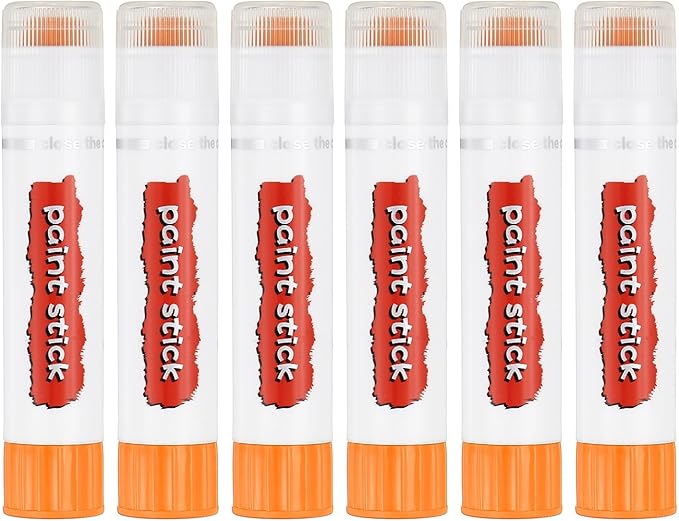 PATIKIL Tempera Paint Sticks, 6 Pcs Solid Tempera Paints Sticks Washable Bulk Markers Pen Quick Drying for Artists Beginners Art Supplies, Orange