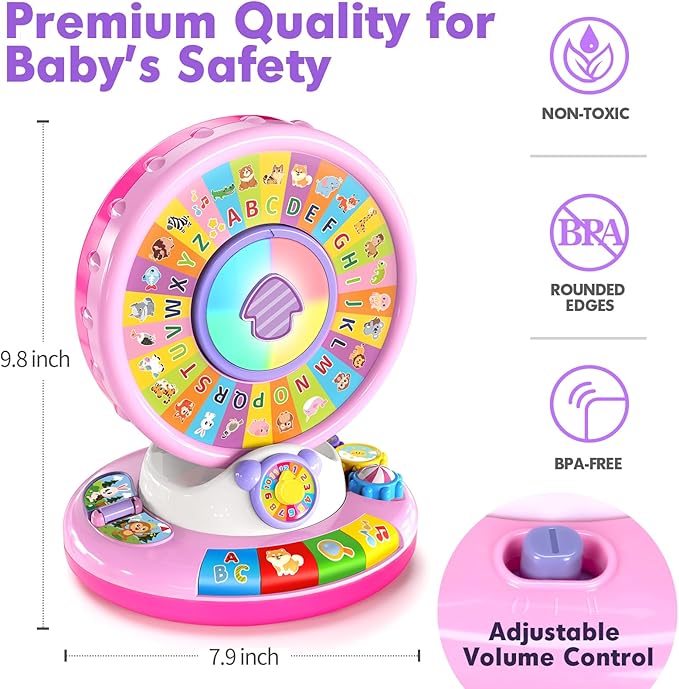Learning Toy for 1 2 3 Year Old Girls, Spin and Sing Alphabet Zoo with Sounds, Interactive Educational Toys for Toddlers 1-3, Christmas 1st Birthday Gifts for Baby Girls Boys 9-12-18 Months