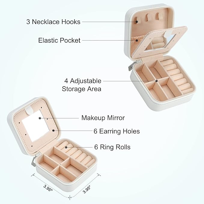 Parima Travel Jewelry Case - Ring, Necklace, Earring Organizer Box With Initial M in White