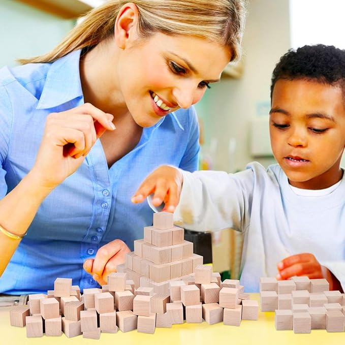 Wood Blocks, 200 Pack Counting Cubes Square Wood Craft Cube Blocks Wooden Blocks Building Blocks,Square Blank Puzzle Making and DIY Craft Cube Blocks,Early Math Manipulatives (Wood)