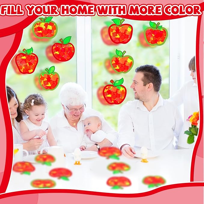 32 Sets Back to School Apple Suncatchers Craft Kit DIY Window Stained Glass Effect Colorful Apples Paper Crafts for Home School Classroom Decor Kid Birthday Gifts Creative Art Projects Activity Game