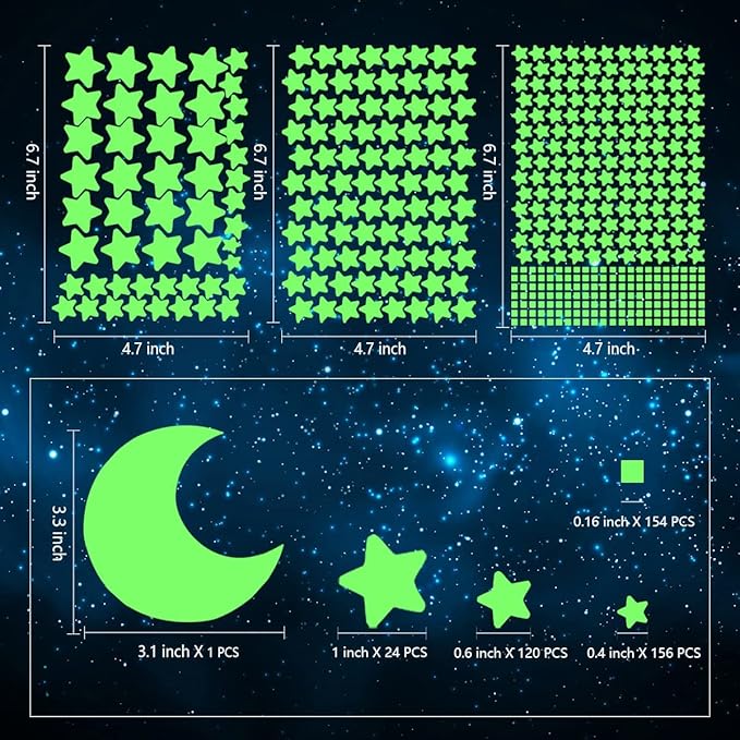 Glow in The Dark Stars Decals Decor for Ceiling, Starry Sky Shining Decoration Perfect for Kids Bedroom Bedding Room Gifts