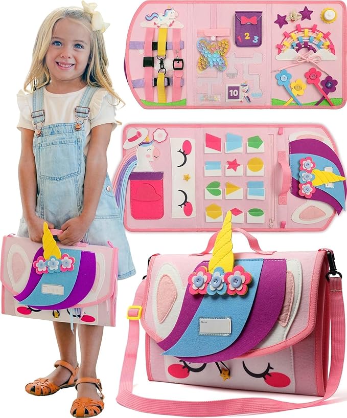 PUTSKA Busy Board Montessori Toys, Busy Book for Toddler Girl 3+ Years, Sensory Toys, Educational Learning Activities for Learning Fine Motor Skills, Kids Travel Essentials, Birthday Gift for Girls