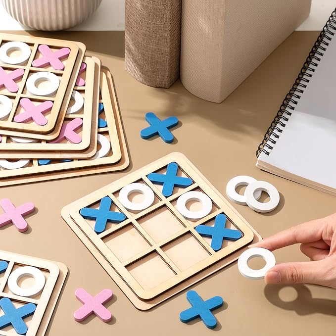 Libima 12 Pcs Wooden Tic Tac Toe Game Mini Family Board Games Classical Puzzle Chess Tabletop Teaches Strategy & Focus, Gifts for Halloween/Road Trip/Travel/Christmas Strategy Toys(Bright Color)