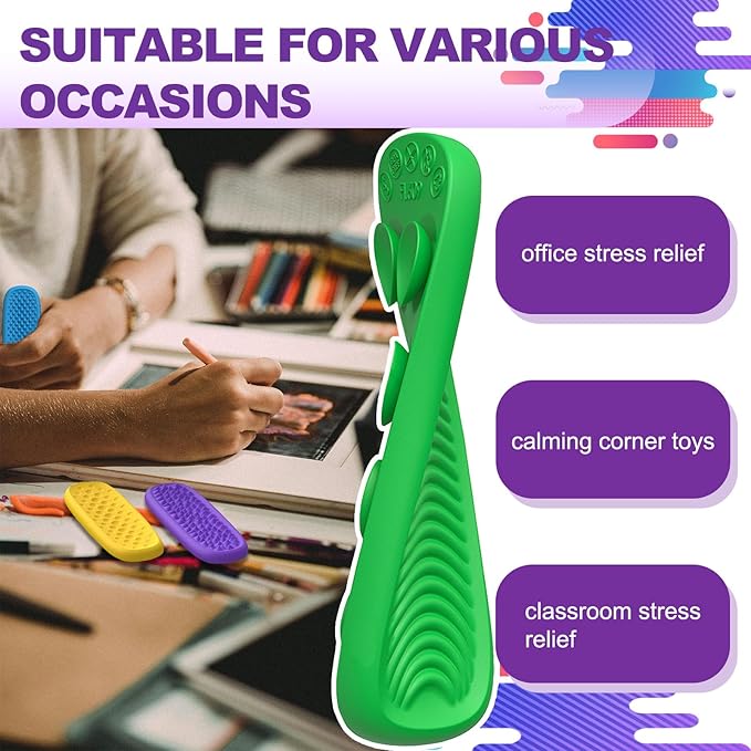 Fidget Toys Sensory Stone for Adults, 8 Pcs Silicone Sensory Strips for Autism Kids, Fidget Stress Toys for Anxiety Relief, Students Calm Down Classroom Prizes