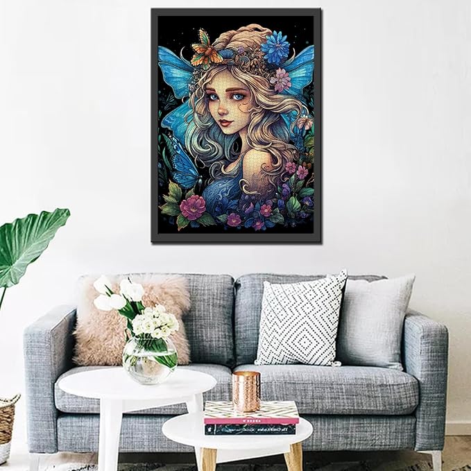 Tucocoo 1000 Piece Jigsaw Puzzles for Adults Blue Butterfly Fairy Painting Jigsaw Puzzle Flowers Beautiful Girl 1000 Pieces Puzzles for Challenging Family Activity Game DIY Puzzle Wall Decor Gifts
