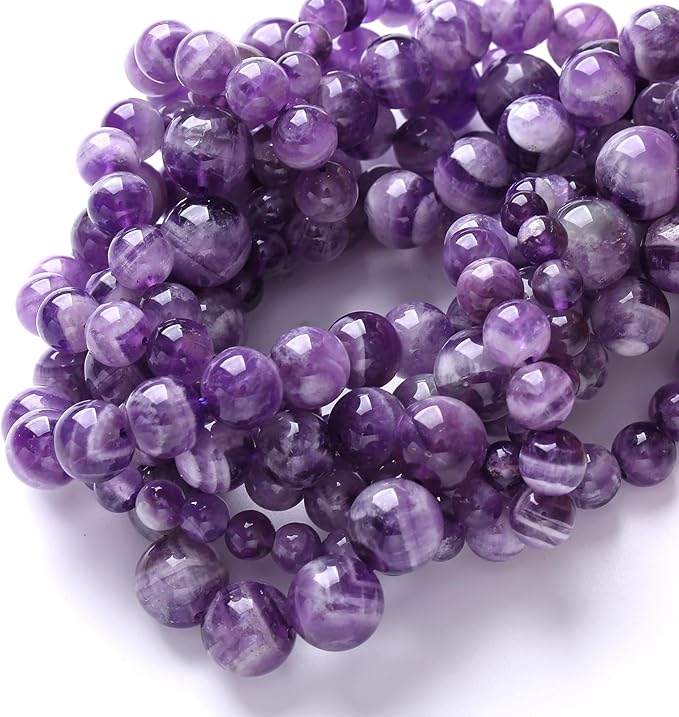 75PCS 10MM Purple Amethyst Dream Lace Beads Natural Quartz Crystal Stone Loose Beads for Jewelry Making DIY Bracelet Grade A+