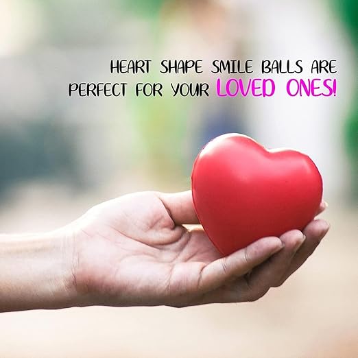 Neliblu Set of 12 Heart Stress Balls - 3-Inch Valentines Stress Balls - Red Squishy Heart Foam Balls - Smiley Face Heart Shaped Stress Balls for Adults - Fun Party Favors and Gifts for Kids