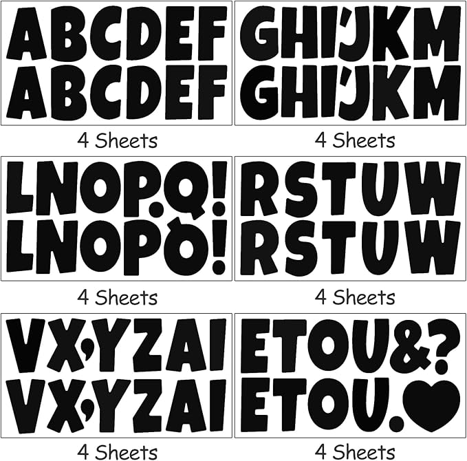 Bemeol 288 Pcs Bulletin Board Letters 24 Sheets 2.5 Inch Self Adhesive Vinyl Alphabet Stickers Letter for Poster Board Classroom School Home Decor(Black)