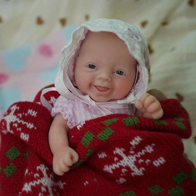 7" Girl Micro Preemie Full Body Silicone Baby Doll,Mini Realistic Newborn Baby Doll Real Life Miniature Baby Doll with Feeding Accessories