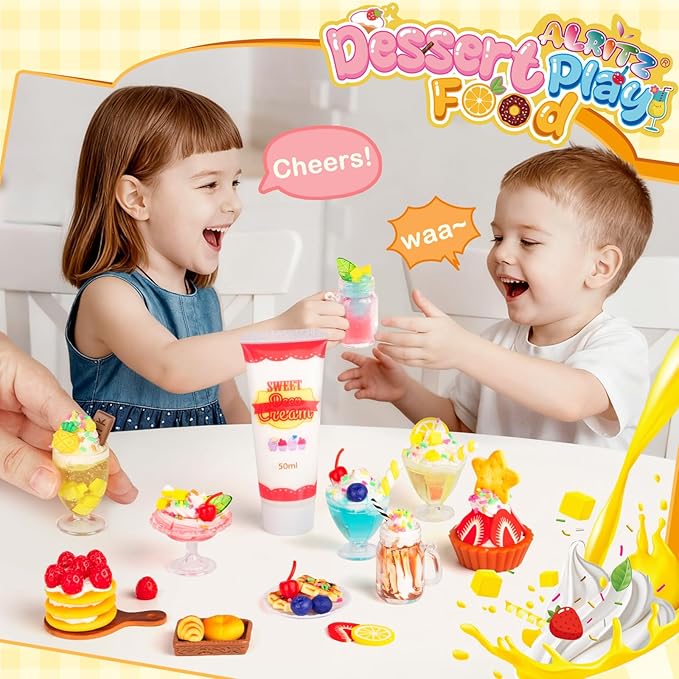 Alritz Making Miniature Food Toys Set, Mini Desserts Drinks Maker Craft Kit, DIY Simulated Strawberry Cake Pretend Play Food Set for Kids Teens Adults Ages 8 9 10+, Holiday Birthday Party Gift