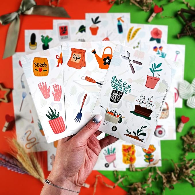 BulbaCraft 100Pcs Garden Stickers, Gardening Stickers for Scrapbooking, Garden Party Favors, Planting Gardening Gifts for Girls, Gifts for Women & Men