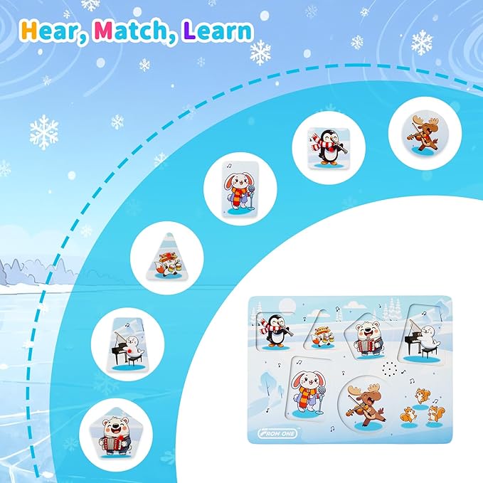 Sound Puzzle, Wooden Pegged Puzzles for Toddlers, 6 Arctic Animals Toys with Fun Sound Effects, Educational Toddler Toys for Kids More Than 12 Months, for Boys & Girls