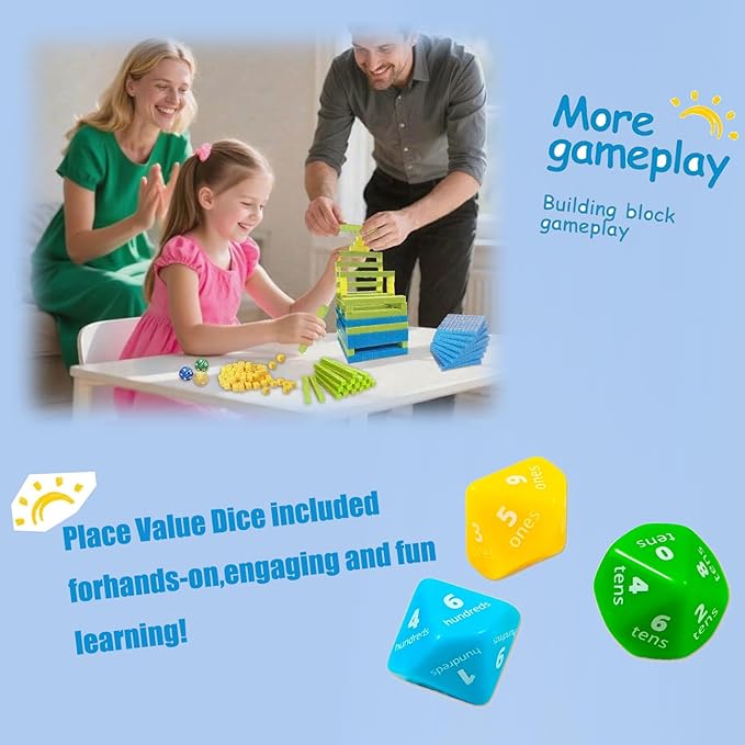 Base Ten Blocks for Math, Place Value Blocks, Base 10 Math Manipulatives for Kids, Plastic Math Cubes, Number Blocks, Math Counting Cubes for Kindergarten 1st-3rd Grade, 137 Pcs