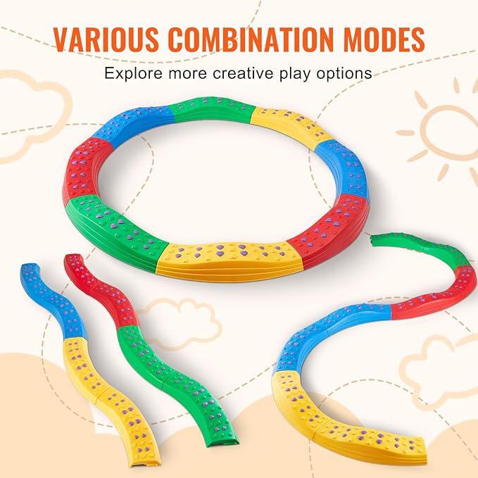 VEVOR Balance Beam Stepping Stones, 8 PCS Toddler Balance Boards Non-Slip Textured Surface & Rubber Pads, Montessori Toy for Kids 3-6, Build Coordination and Gross Motor Skills, Indoor or Outdoor Play