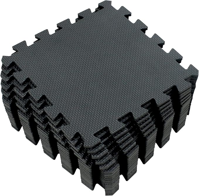 Yostrong® 18 Tiles Interlocking Puzzle Foam Baby Play Mat for Playing - EVA Babies Crawling Mat | Rubber Floor Work Out Mats for Home Gym. Black. YOC-Db18N