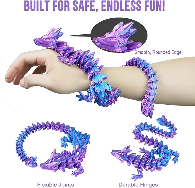 Large Dragon Eggs with Dragon Inside, 3D Printed Surprise Funny Gifts for Kids, Articulated Dragon Fidget Toys for Adults, Executive Desk Toys Office Room Décor (Gradient Light Purple-Red)