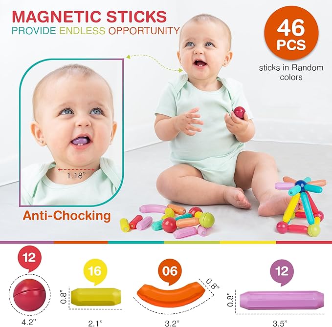 Tigerdoe 46 Pieces Magnetic Sticks and Blocks Set | Creative 3D Construction Toy for Imaginative Play and Learning | Fun for Kids and Adults