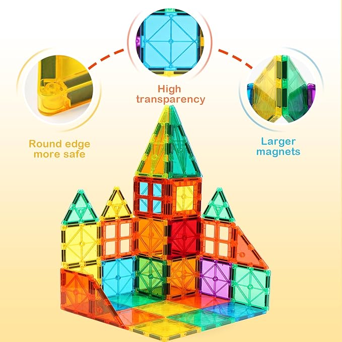 FNJO Magnetic Tiles, 110PCS Magnet Building Set, Magnetic Building Blocks,Construction STEM Learning and Playing Toys for Kids, Montessori Toy for Preschool Boys Girls Toddlers Classroom Must-Haves