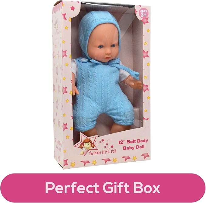 12 inch Realistic Baby Doll with Soft Body and Vinyl Head, Arms, and Legs, Beautiful Soft Baby Doll Dressed in a Matching Onesie and Hat – Packaged in a Gift Box– Ideal Size for Toddlers, Boys, Girls