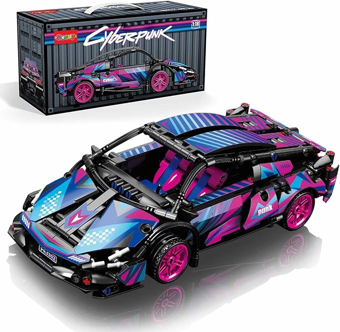 Sosuy Building-Block Race-Car Set, 1:18 Technical Model Kit 586 Pcs DIY Pull-Back Cyberpunk Toy for Boy Girl Kid Age 6+ Year, Birthday Gift for Teen Adult Display, Speed Super Sports Cars Bricks Icons
