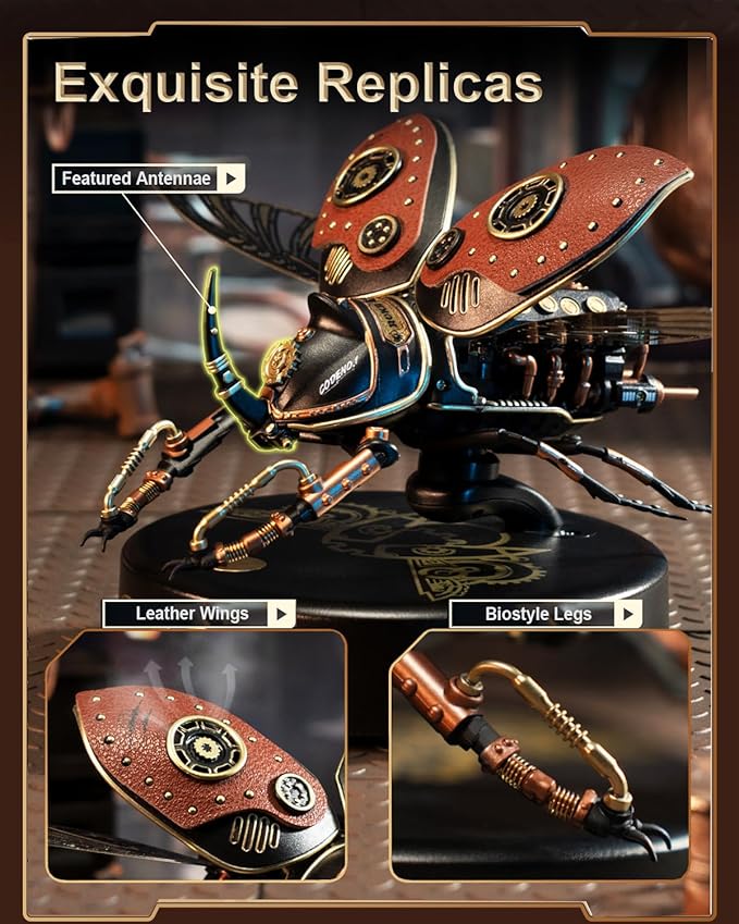 ROKR 3D Puzzles for Adults Electric Insect Metal Model Building Kit Desk Toys Hobby Kit for Adults Gift for Teens (Rhinoceros Beetle)