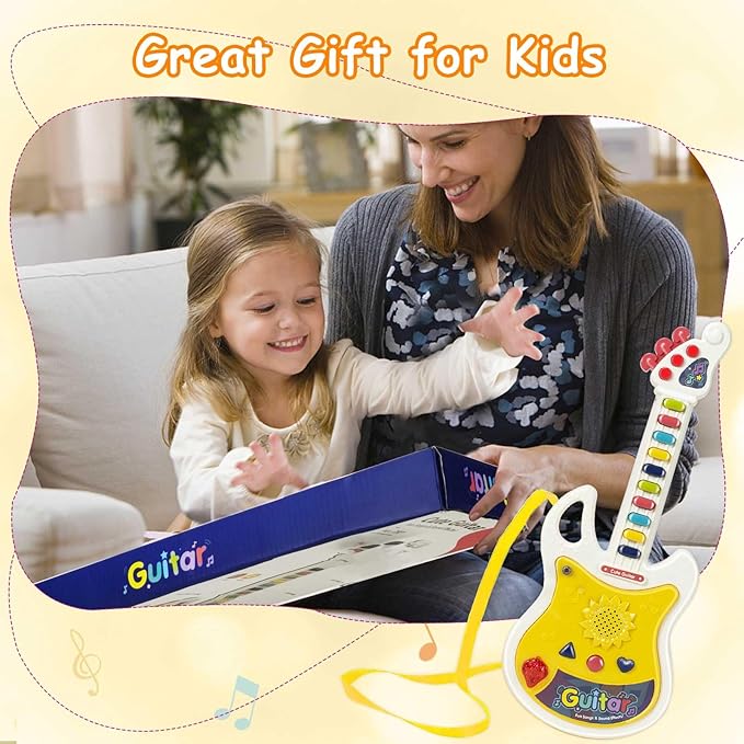 Toddler Guitar, Baby Musical Toys for Toddlers, Montessori Toys for 2 3 4 Year Old Boys Girls Pretend Play Gifts - Kids Guitar with Microphone & Piano Set Present for 1st First Birthday Christmas