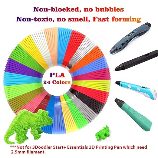 24 Assorted Colors 3D Pen Filament Refills PLA 1.75mm, Each Color 5 Meters (16 Feet), dikale 3D Printing Pen Filament Packs for Kids, Total 120 Meters-Bonus 250 Stencils eBooks