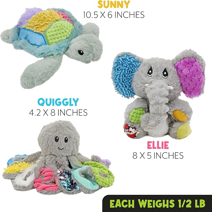 MEAVIA Sensory Plush Gift Set (Set of 3); Mini Friends, Octopus, Elephant, and Turtle Stuffed Toys